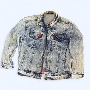 Vintage 80s Expressions Men’s Trucker Denim Acid‎ Wash Distressed Jacket Retro